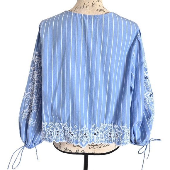 Future Collective Eyelet Floral Peasant Blouse XXL Blue Cotton Boho Cottagecore - Picture 12 of 17